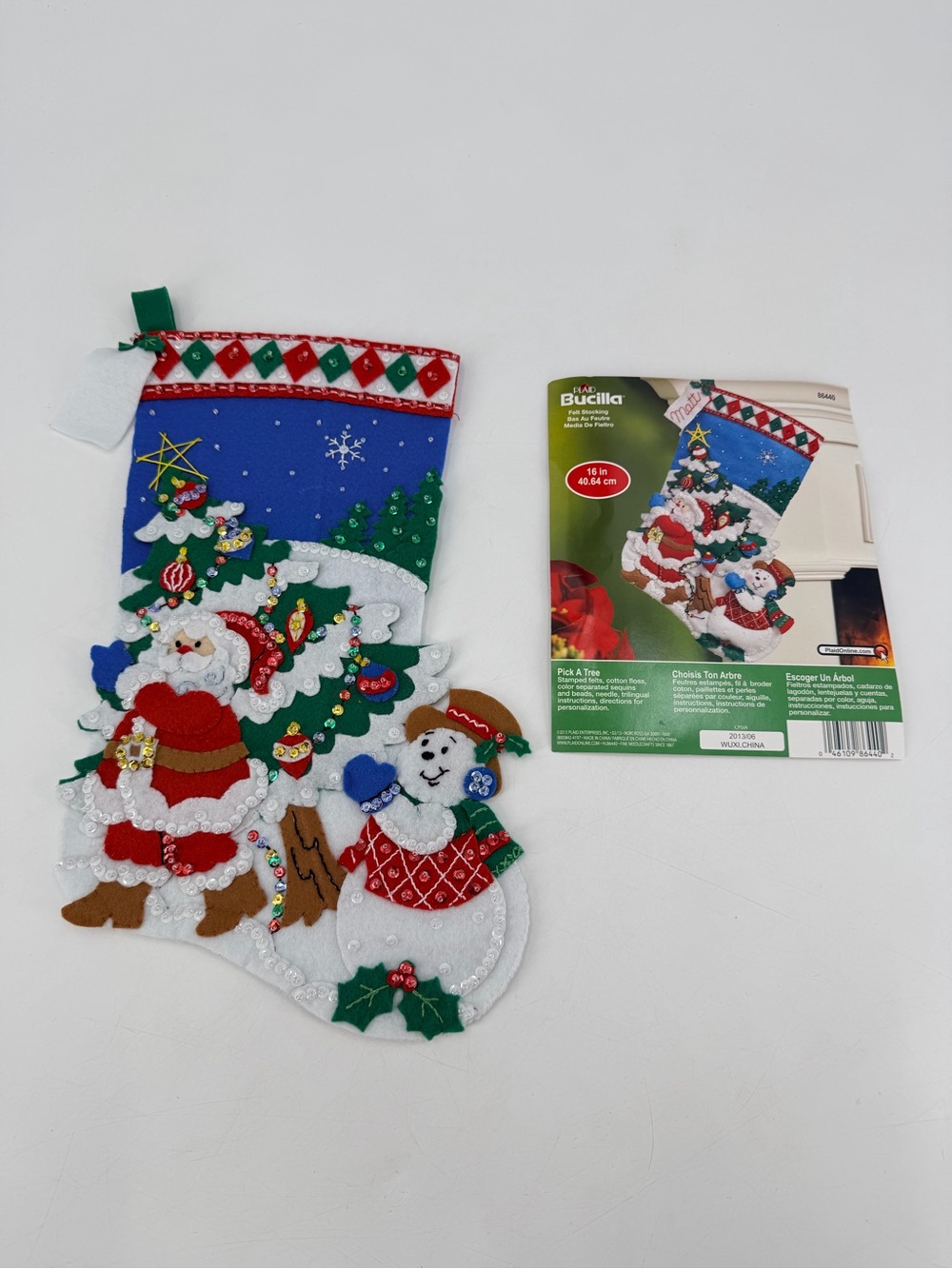 Bucilla 16” Christmas Stocking Pick a Tree Sparkle Holiday COMPLETED
